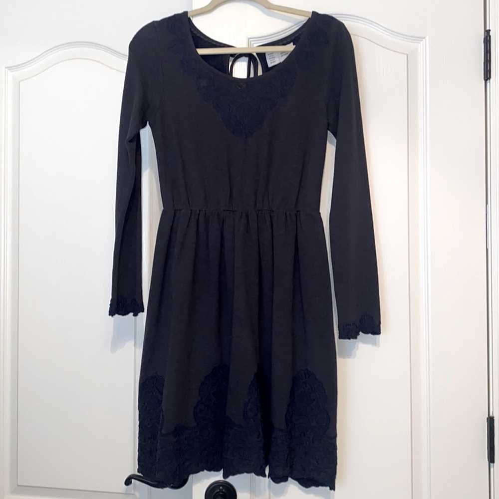 Anthropologie Gray Long Sleeve Embroidery Dress